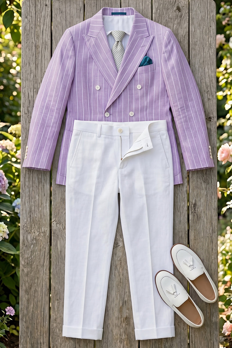 Boys Lavender Pinstripe Double-Breasted 2-piece Suit
