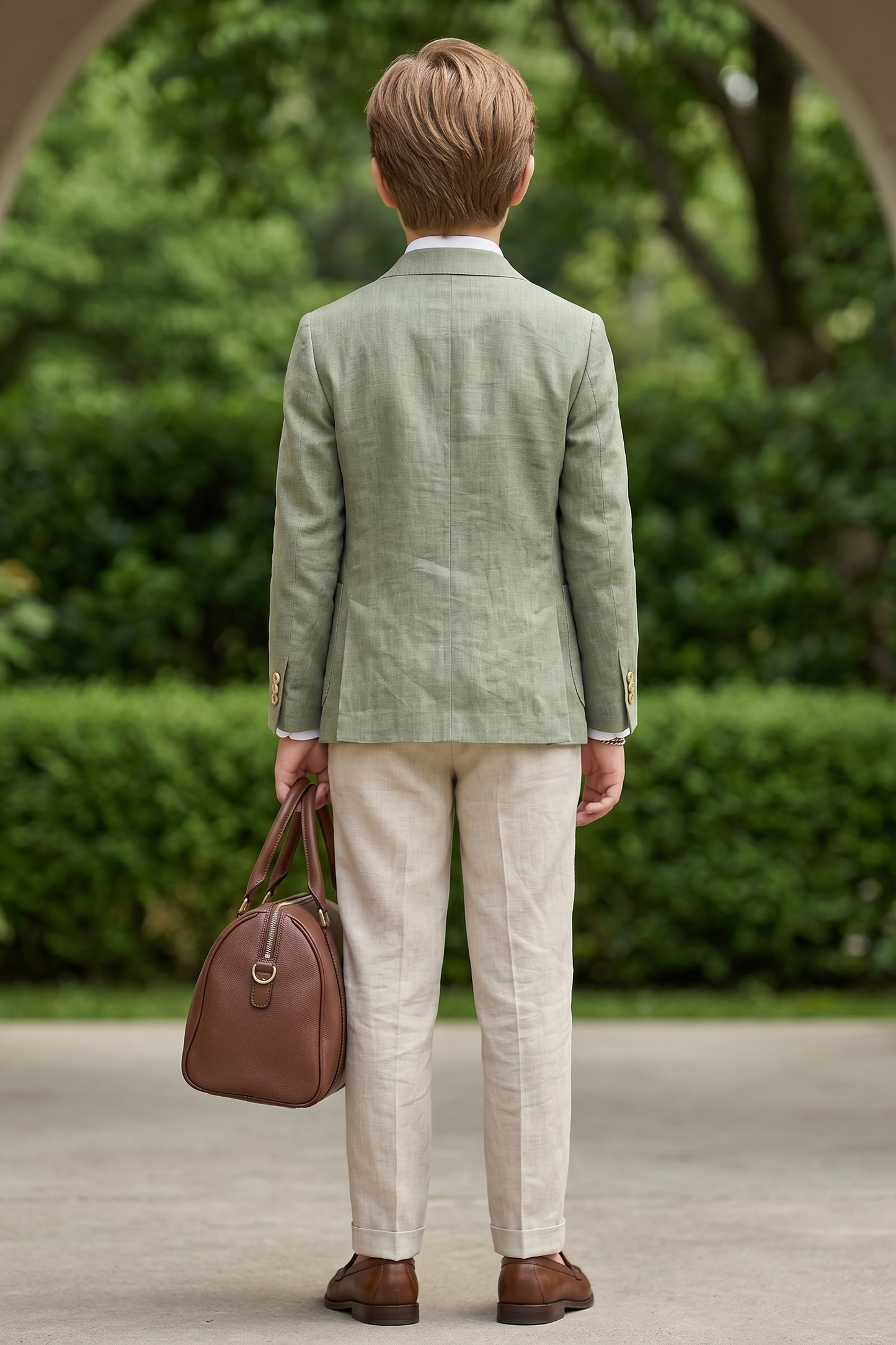 Green Cotton And Linen Single-Breasted 2-Piece Suit