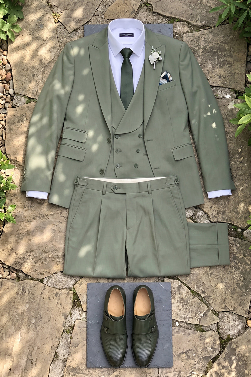 Boys Sage Green 3-Piece Suit with Corsage for Garden Weddings