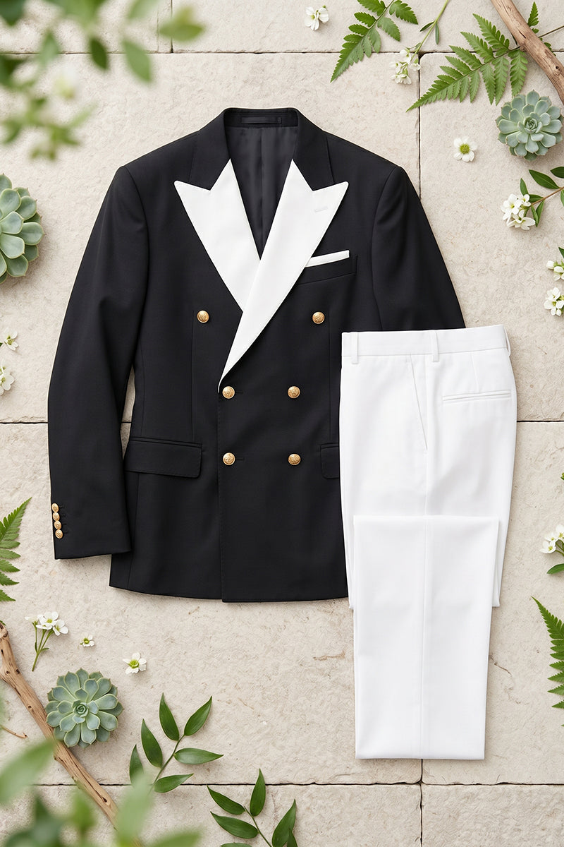 Boys Black & White Double-Breasted Tuxedo 2-piece Suit