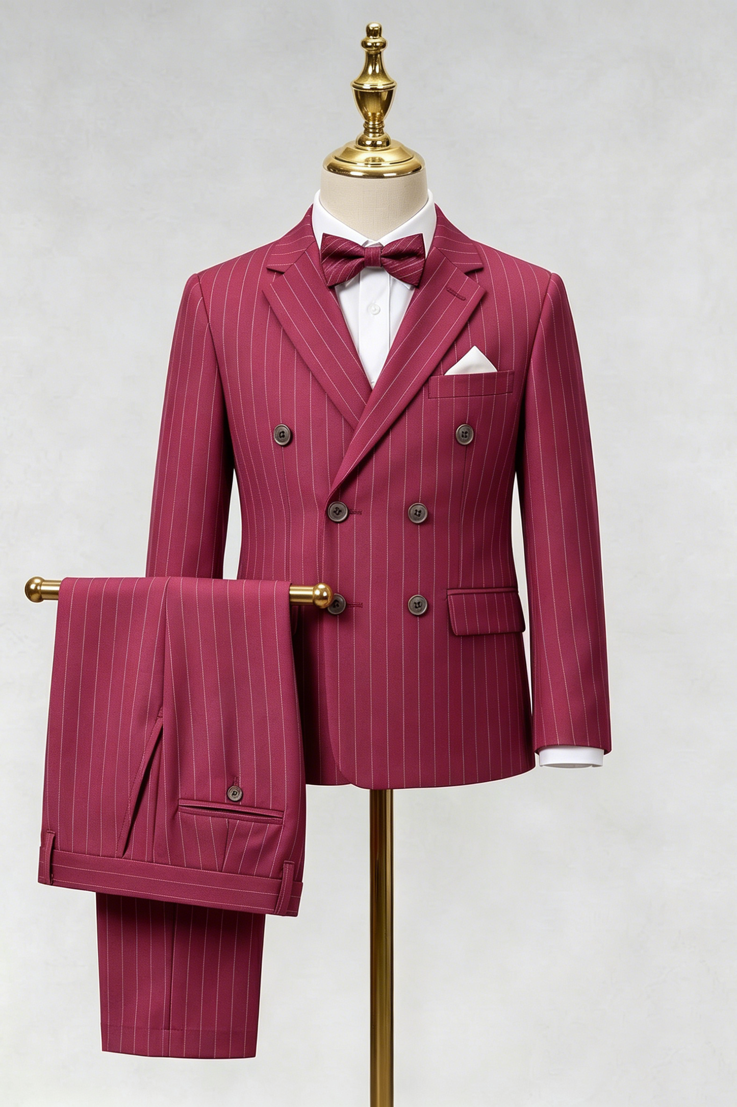 Dragon Fruit-Colored Fine-Striped Double-Breasted 2-Piece Suit¡ªIdeal for Weddings