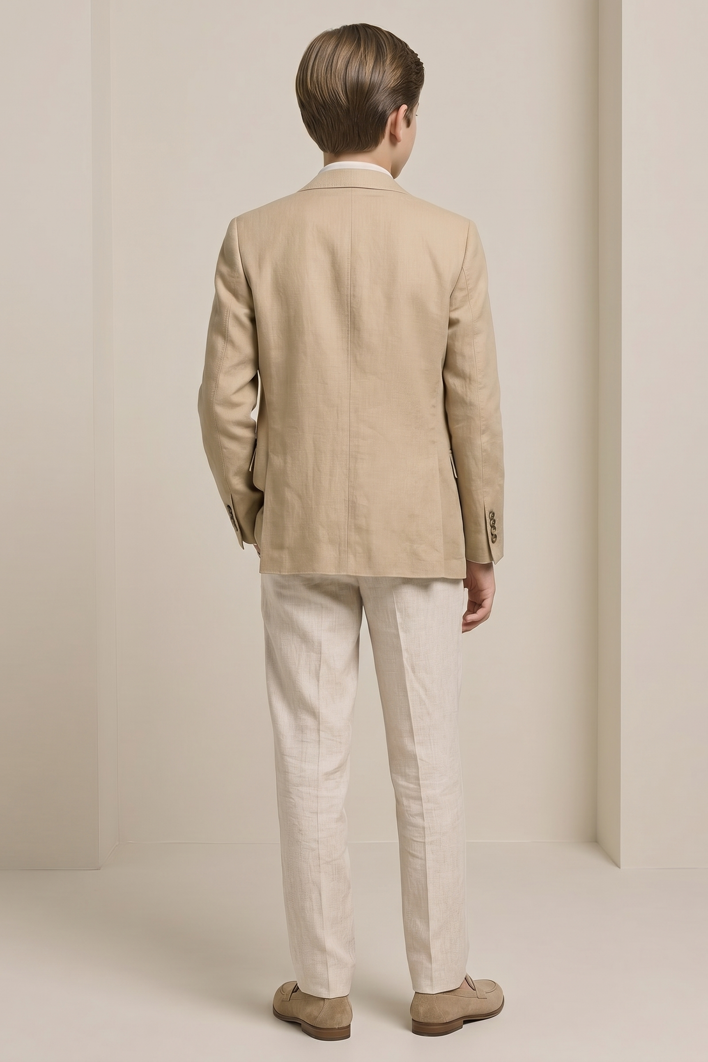 Light Khaki And Beige Cotton-Linen 2-Piece Suit