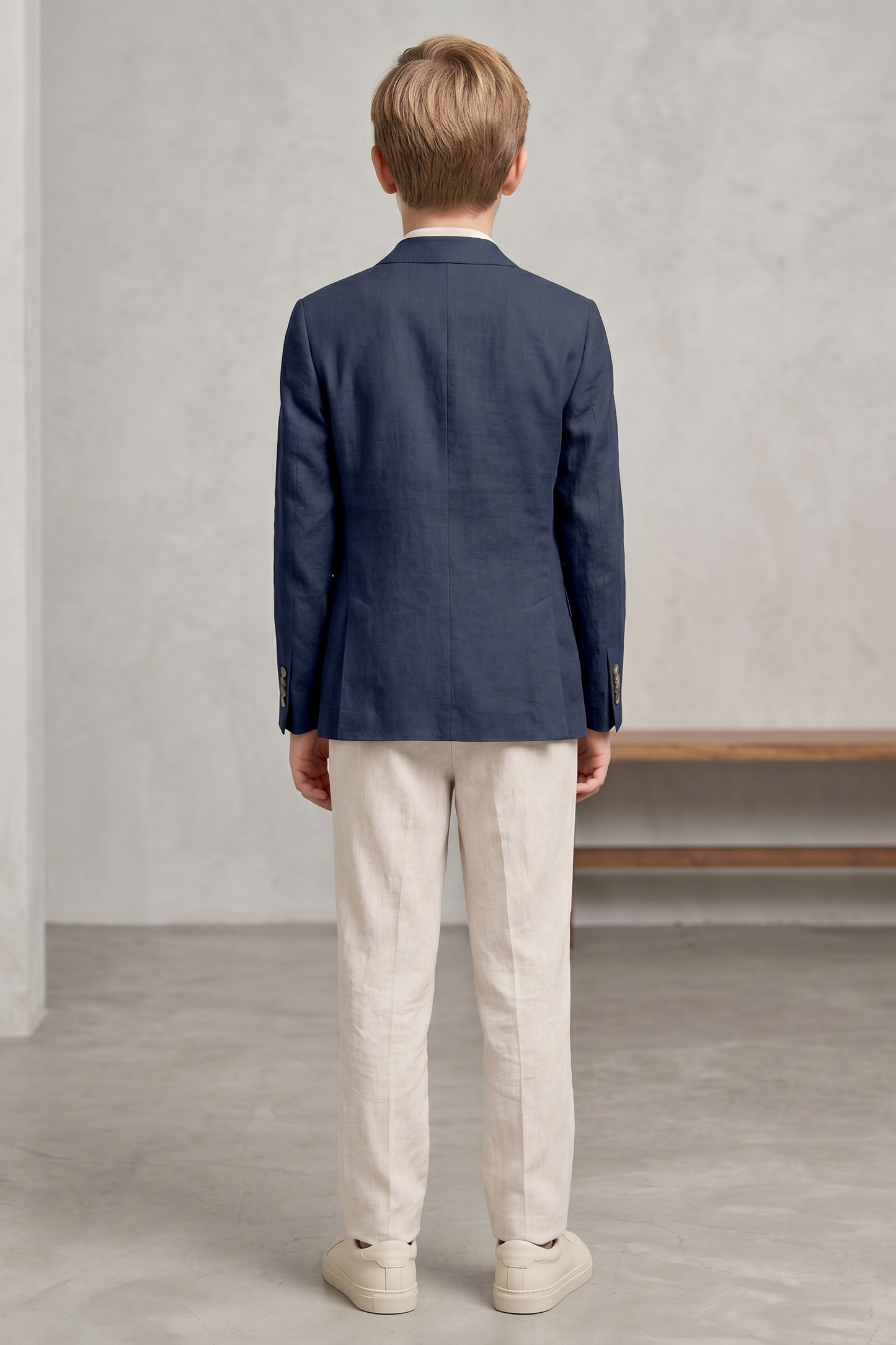 Navy Blue And Beige Cotton-Linen 2-Piece Suit