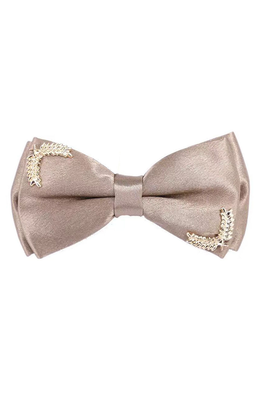 Double-Layered Wheat Brooch Satin Bow Tie