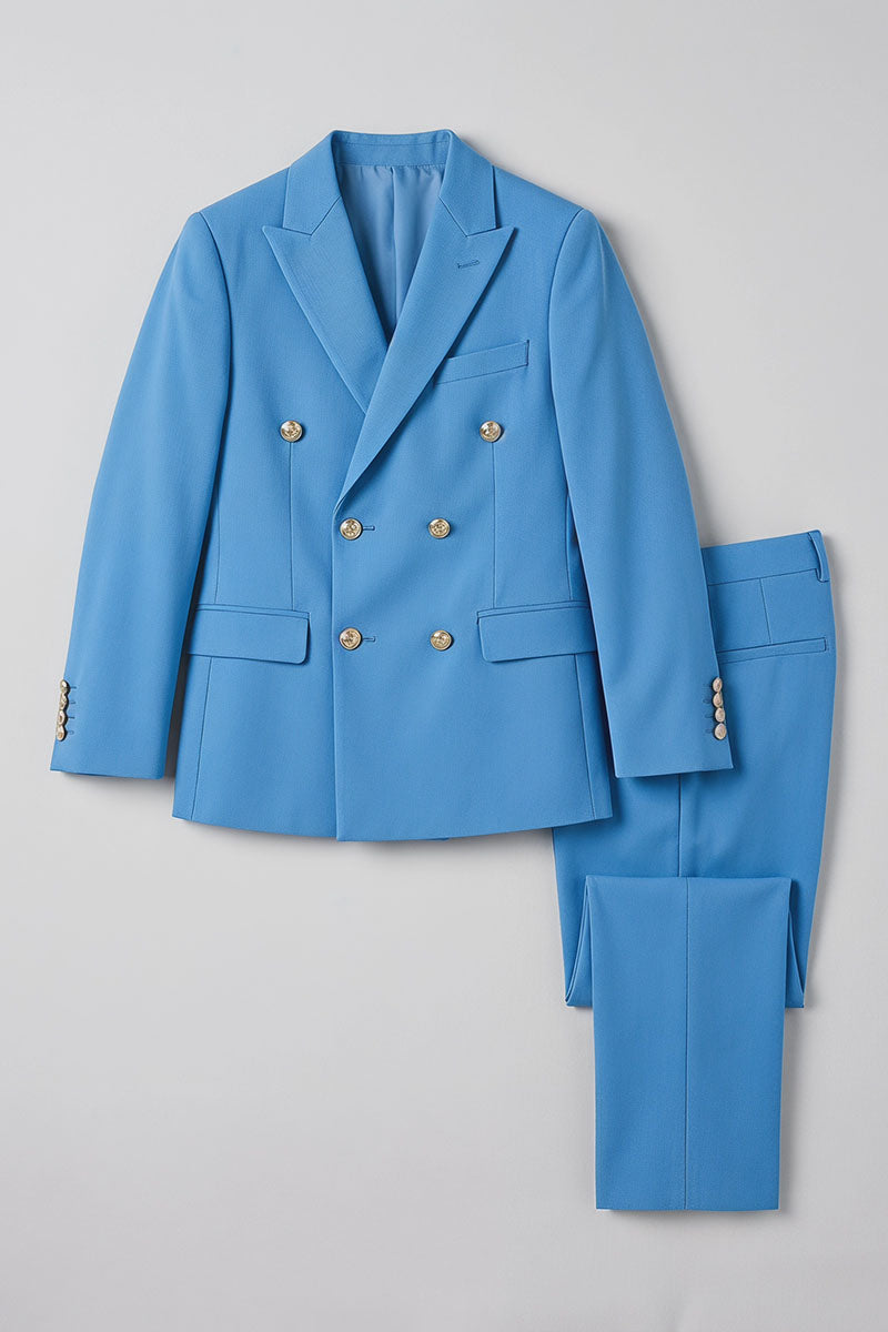 Boys Bright Blue Double-Breasted 2-Piece Suit for Weddings