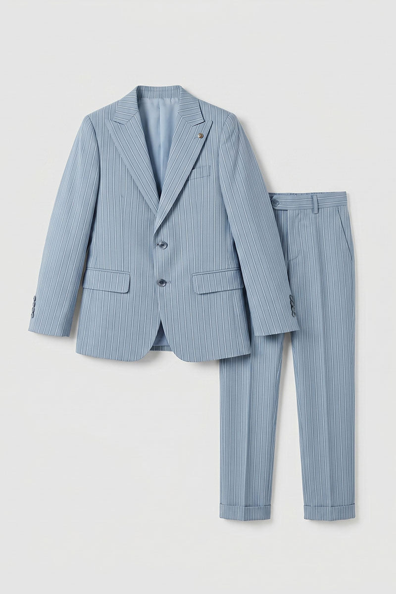 Boys Light Blue Pinstripe Single-Breasted 2-Piece Suit for Weddings