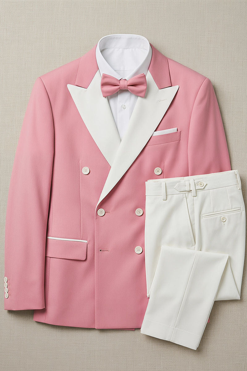 Boys Pink Tuxedo Suit with White Lapels & Trousers 2-Piece Suit