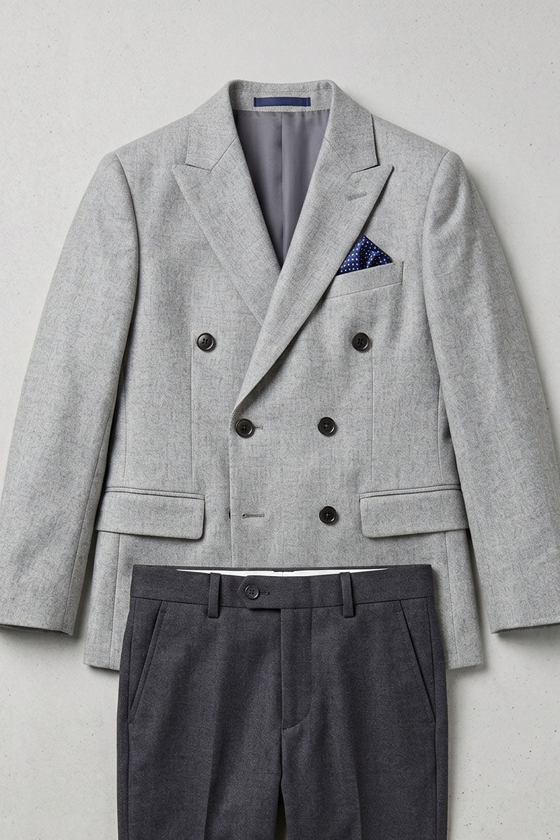 Boys Grey Double-Breasted 2-Piece Suit for Weddings