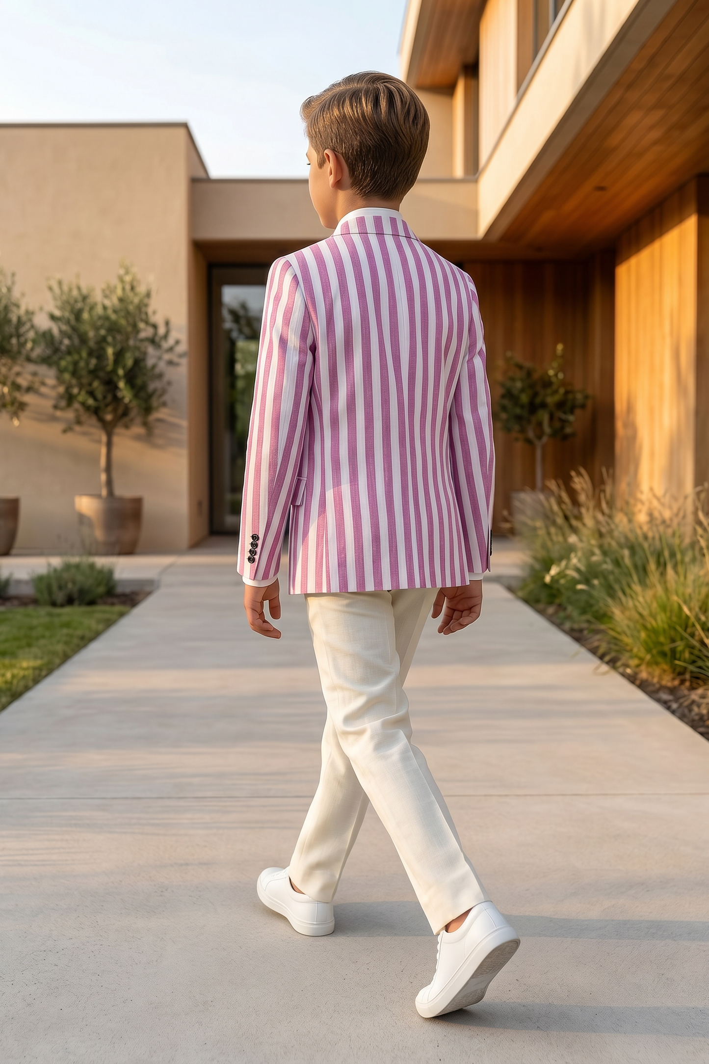 Purple And White Striped Color-Blocked 2-Piece Suit