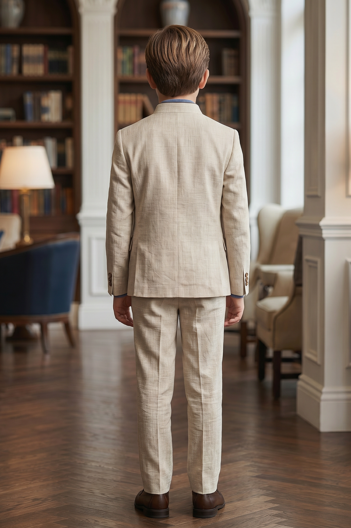 Light Brown Cotton Linen Single-Breasted 2-Piece Suit