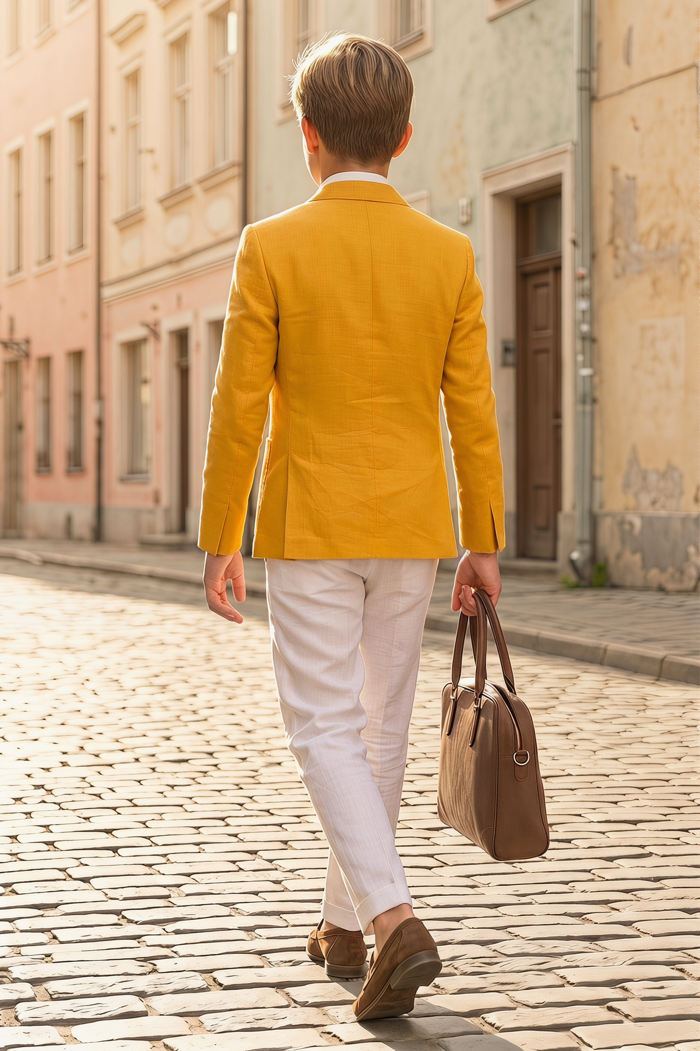 Orange And White Cotton Linen Double-Breasted 2-Piece Suit