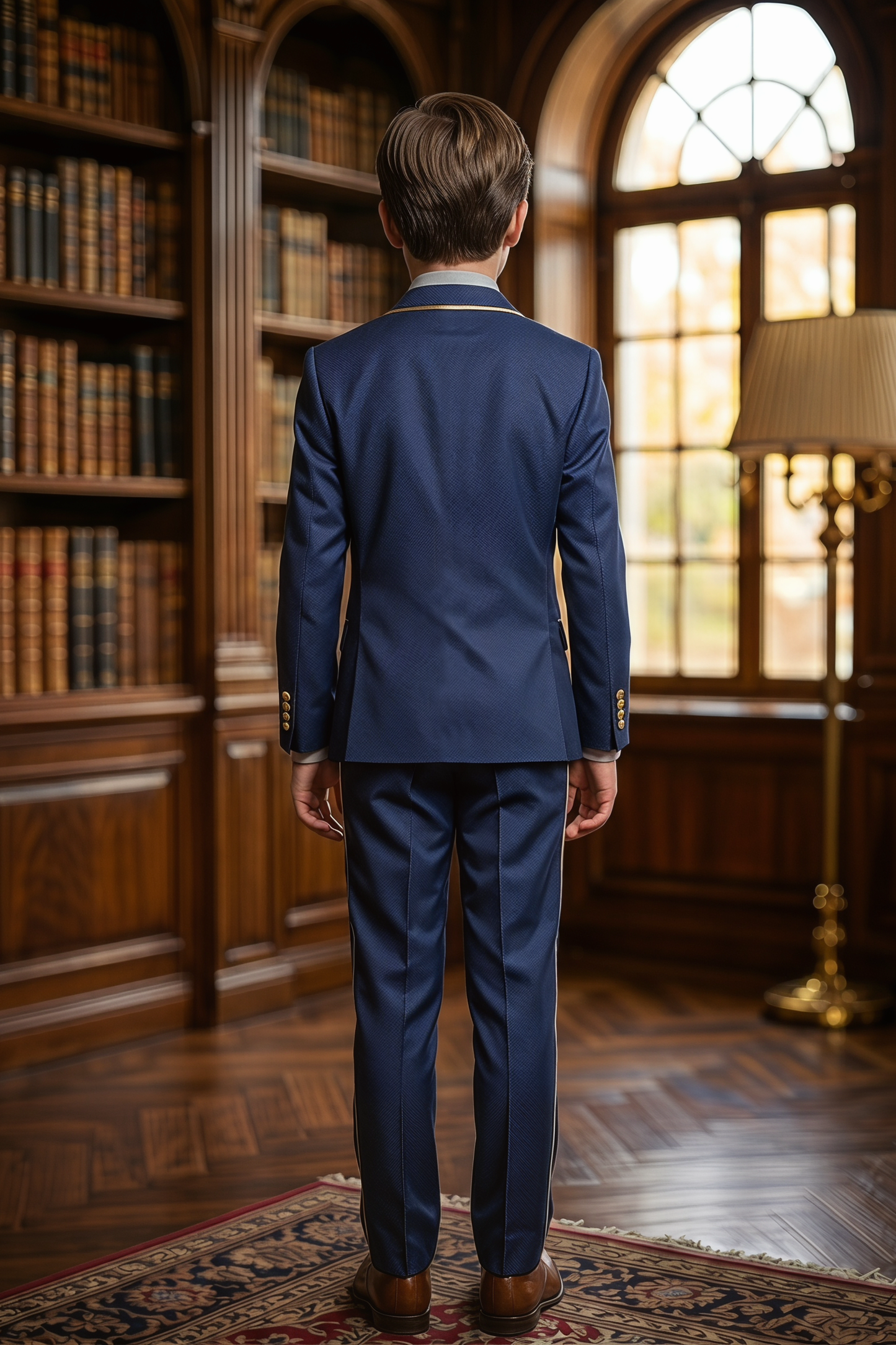 Navy Blue Gold Trim Single-Breasted 2-Piece Suit
