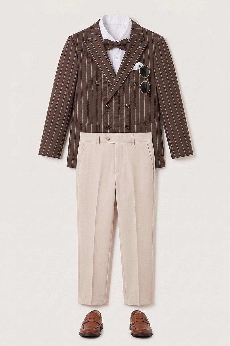 Boys Brown Pinstripe Double-Breasted 2-Piece Suit for Weddings