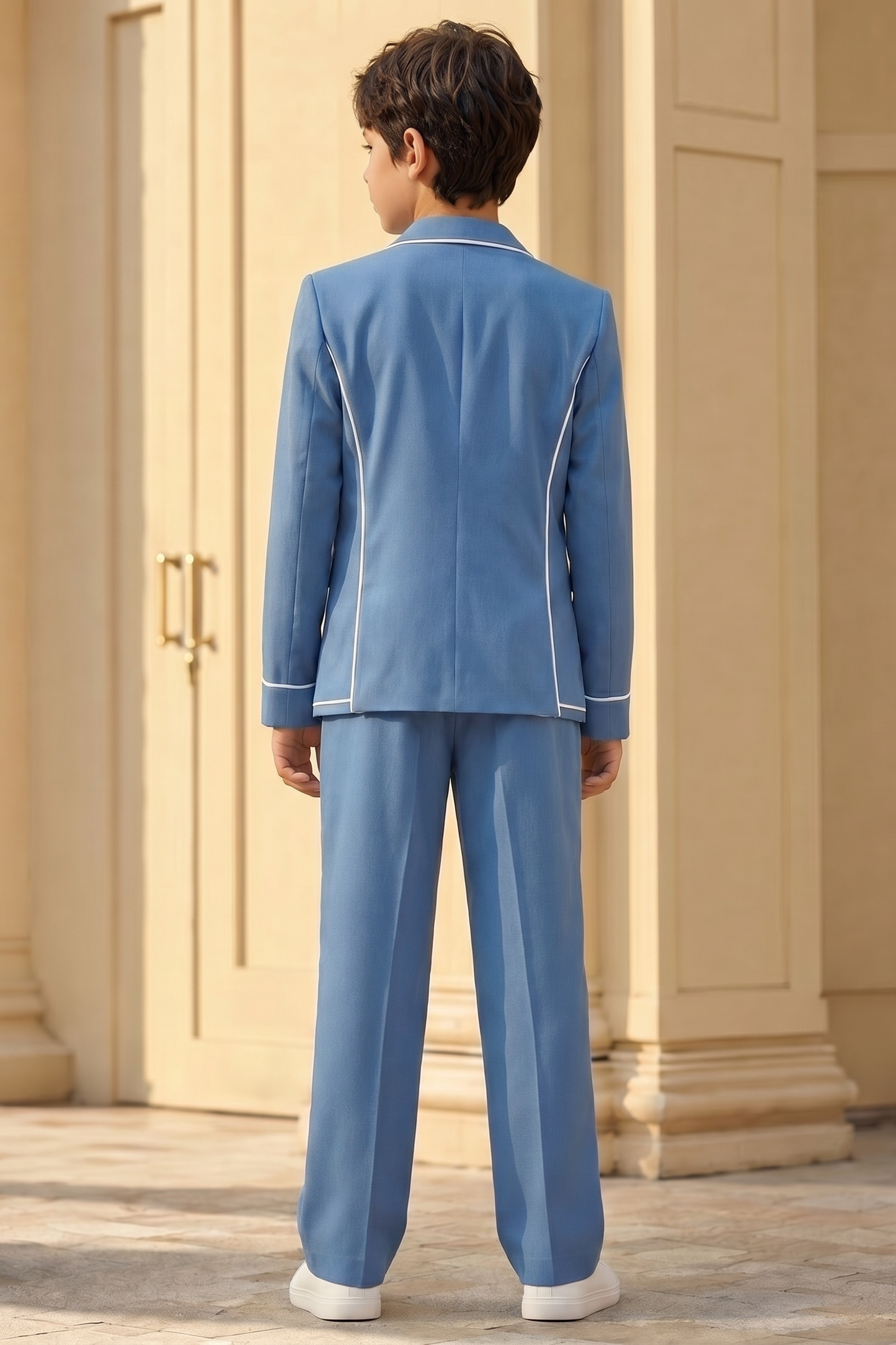 Blue And White Trim Double-Breasted 2-Piece Suit
