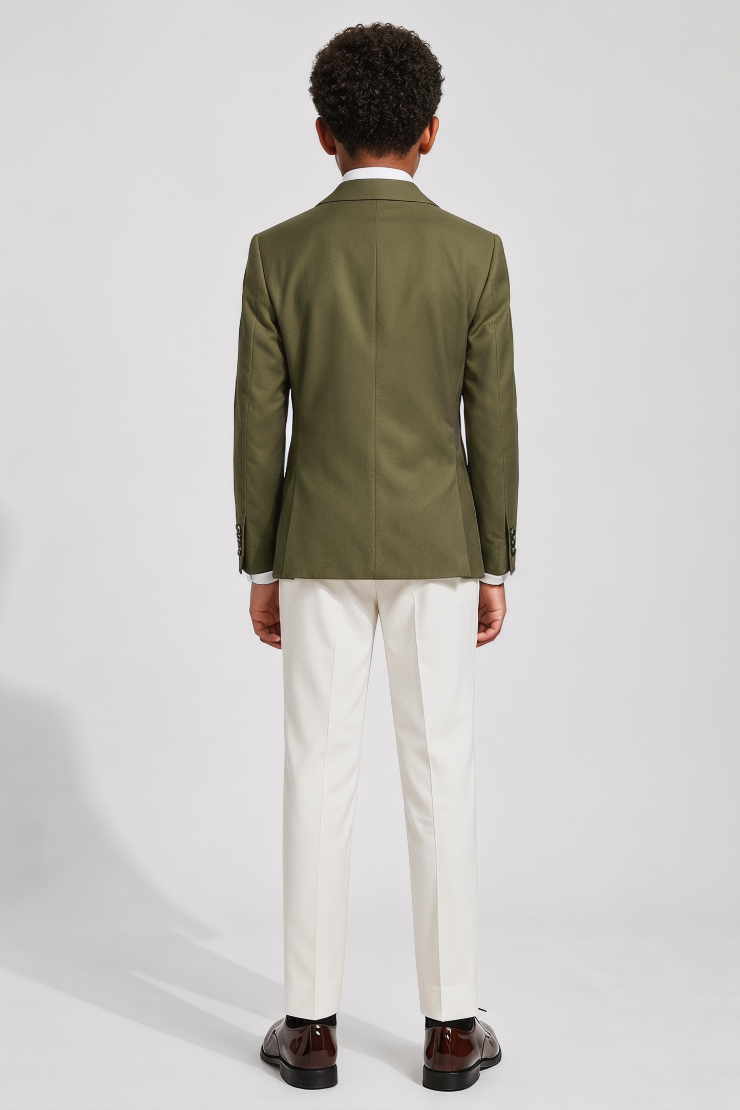 Olive Green And White Color-Blocked Single-Breasted 2-Piece Suit