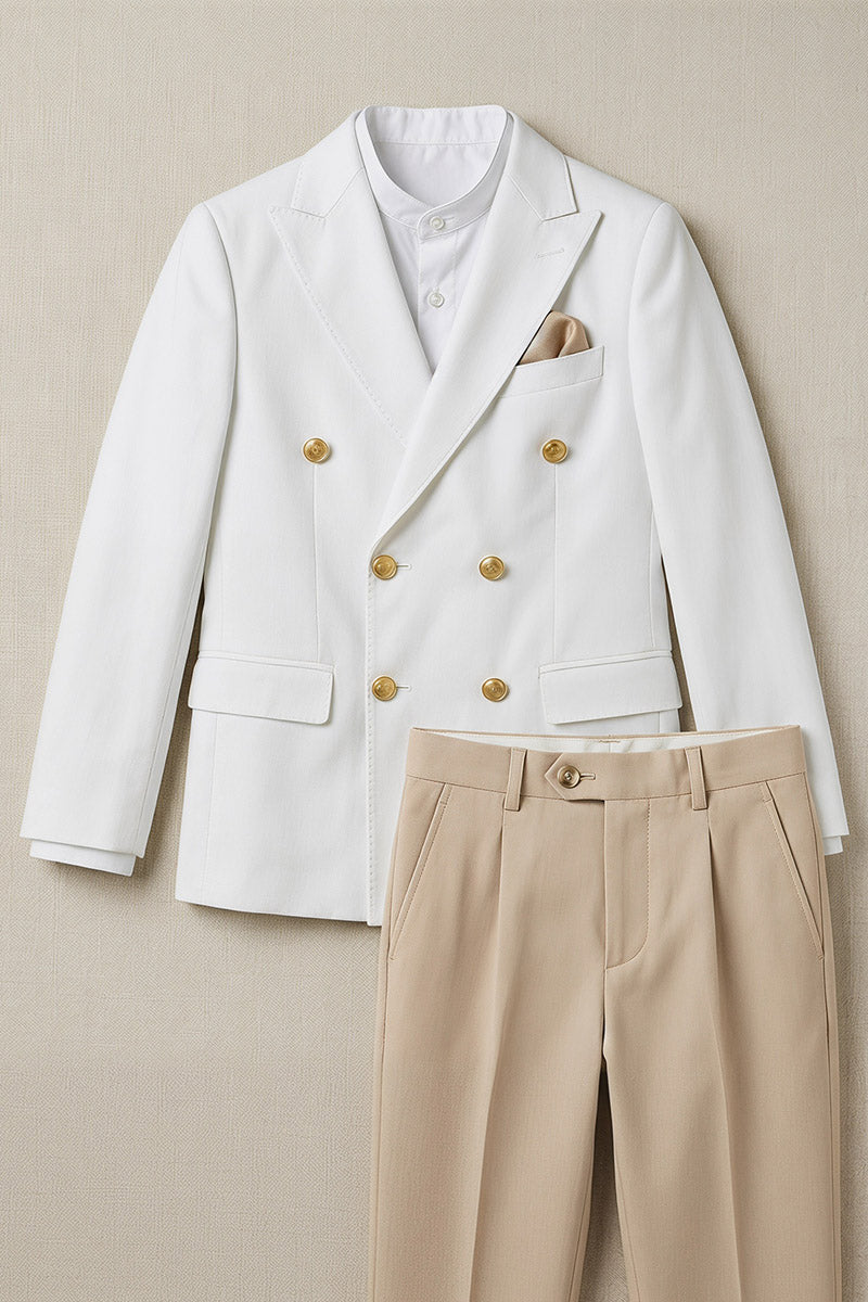 Boys White Double-Breasted Blazer 2-Piece Suit for Weddings