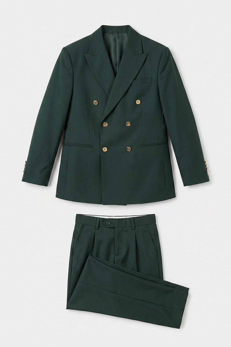 Boys Dark Green Double-Breasted 2-Piece Suit for Weddings