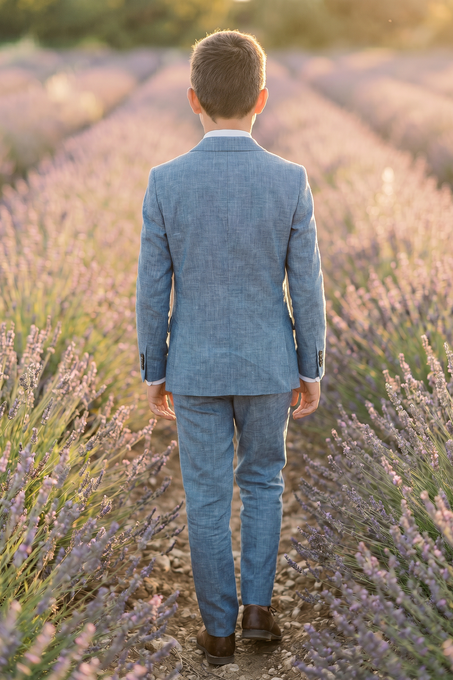 Denim Blue Cotton Linen Single-Breasted 2-Piece Suit