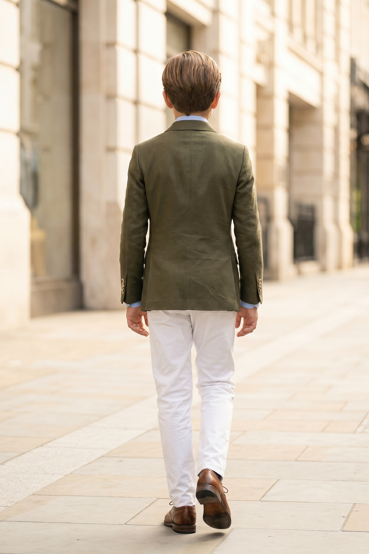 Olive Green And White Cotton And Linen Double-Breasted 2-Piece Suit
