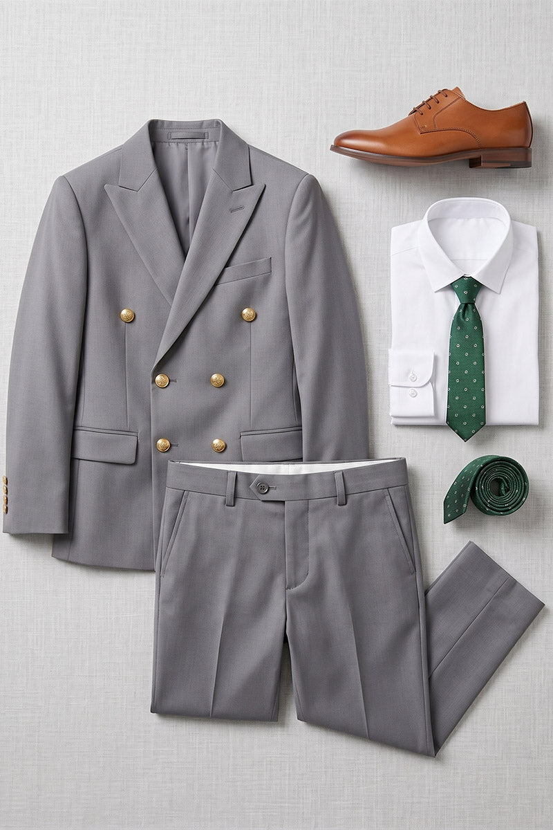 Boys Grey Double-Breasted 2-Piece Suit for Weddings