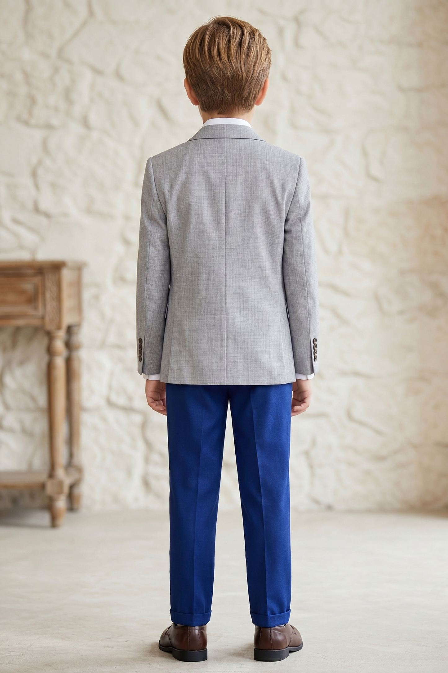Light Gray And Dark Blue Cotton Linen 3-Piece Suit