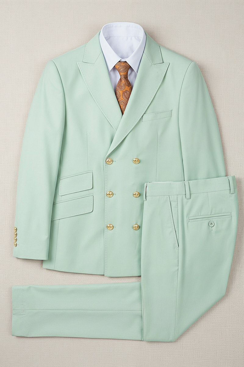 Boys Mint Green Double-Breasted 2-Piece Suit