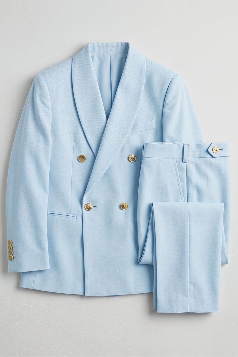 Boys Light Blue Double-Breasted 2-Piece Suit