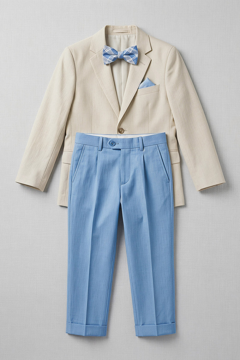 Boys Beige Linen Blazer with Light Blue Trousers 2-Piece Suit