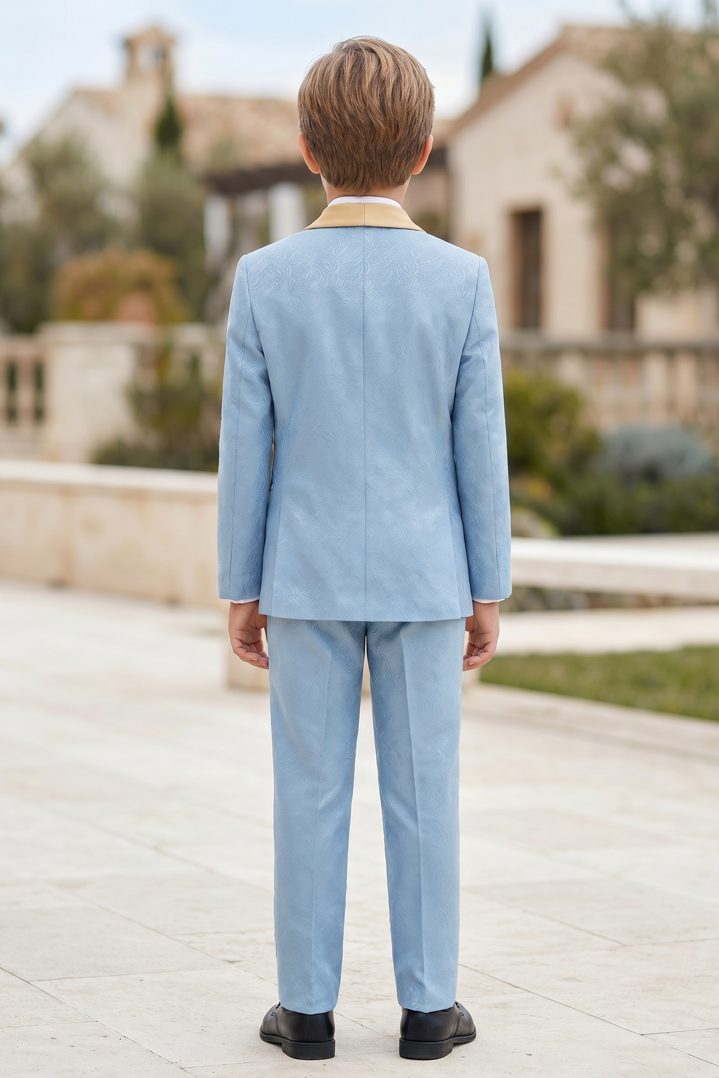 Light Blue Jacquard Satin Single-Breasted 2-Piece Suit