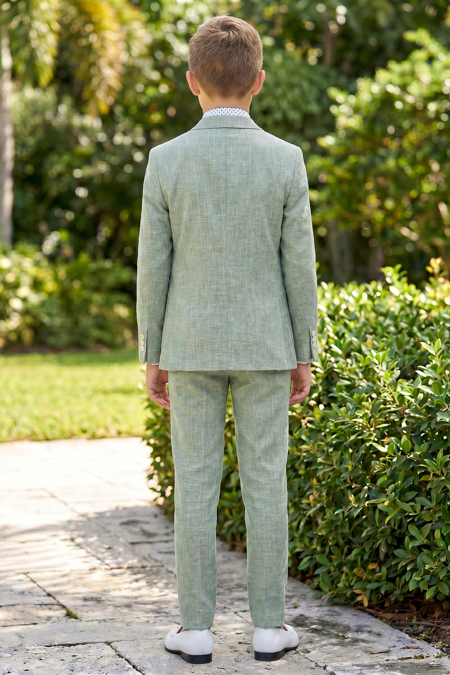 Matcha Green Cotton Linen Single-Breasted 3-Piece Suit