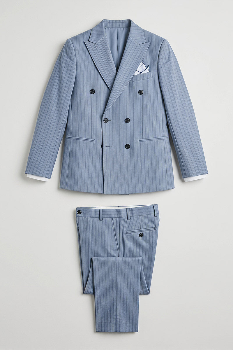 Boys Light Blue Pinstripe Double-Breasted 2--Piece Suit