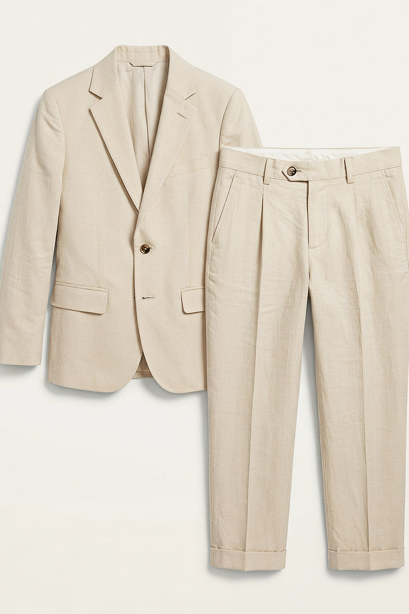 Boys Beige Linen-Blend 2-Piece Suit for Weddings & Formal Events