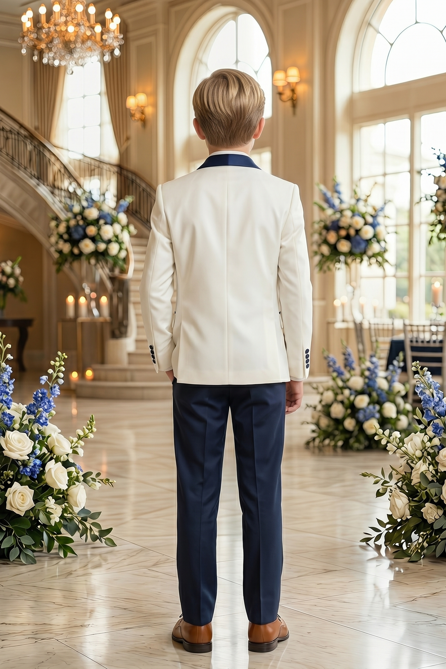 Navy Blue And White Serge 3-Piece Suit