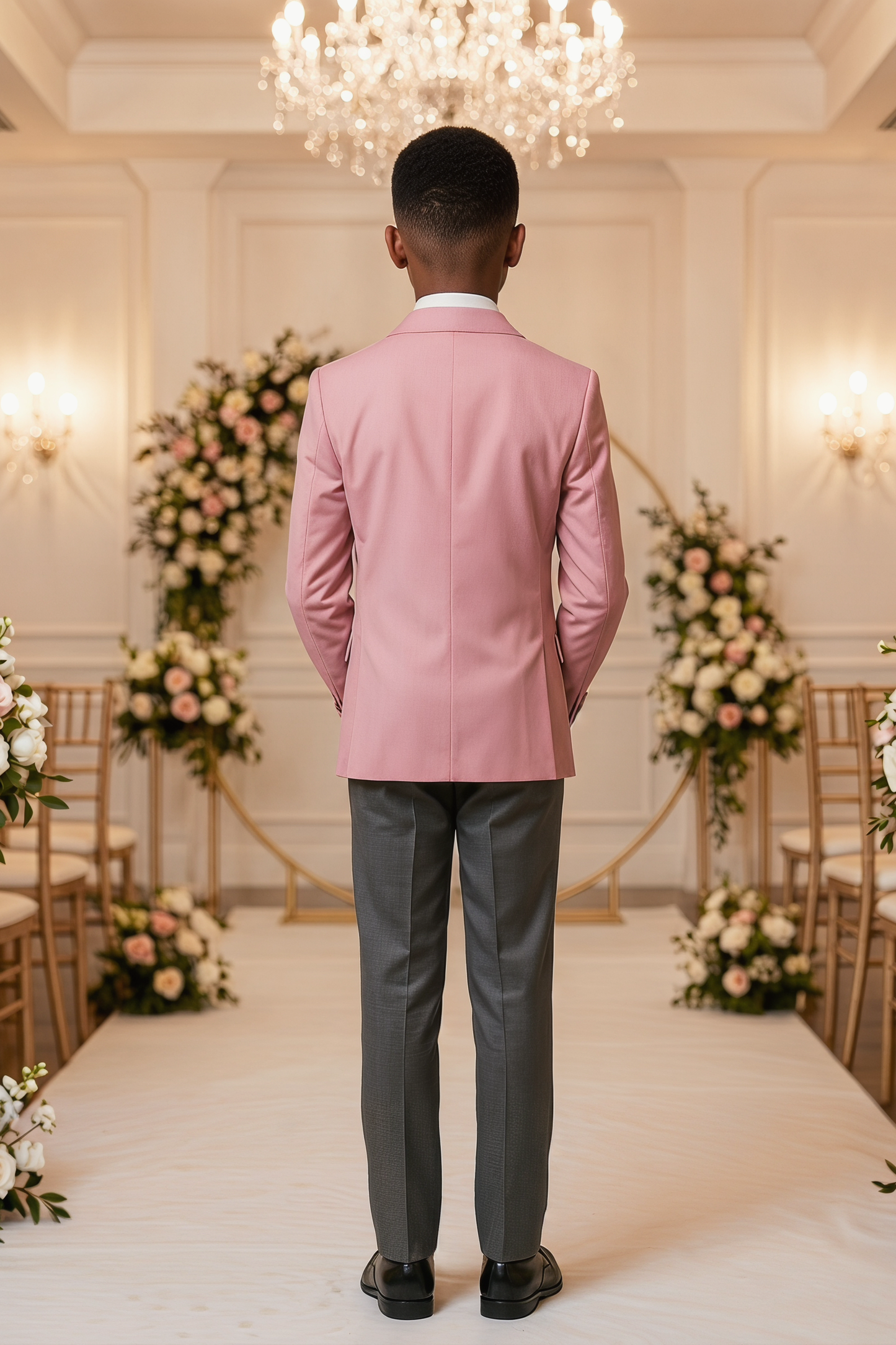 Pink And Black-Grey Cotton-Linen 2-Piece Suit