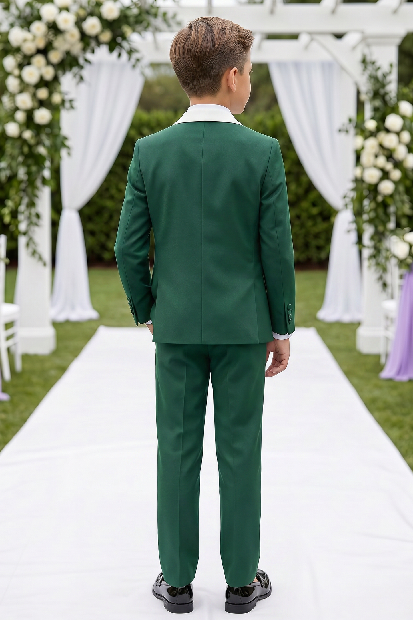 Deep Green And White Color-block Serge 3-Piece Suit