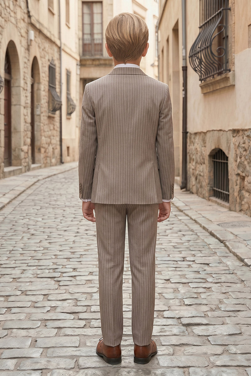 Boys Brown Pinstripe 3-Piece Suit for Weddings & Formal Events