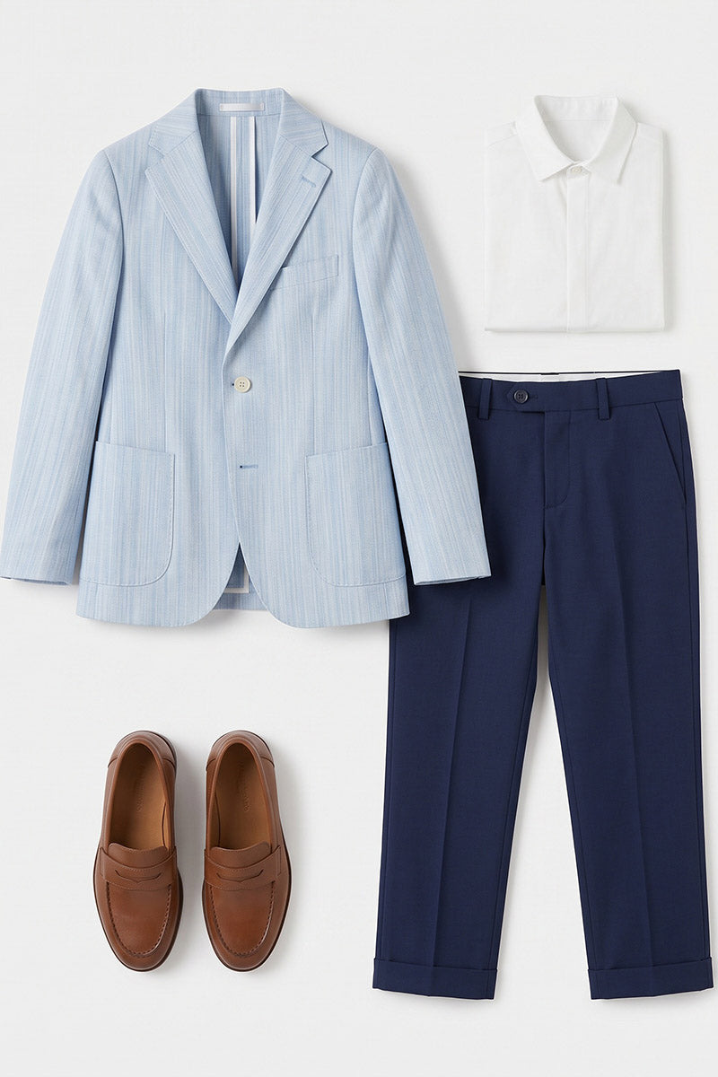 Boys Light BlueBlazer with Navy Trousers 2-Piece Suit