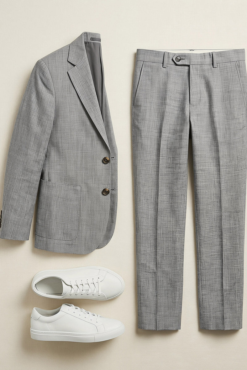 Boys Grey Linen-Blend 2-Piece Suit for Casual Formal Events & Weddings