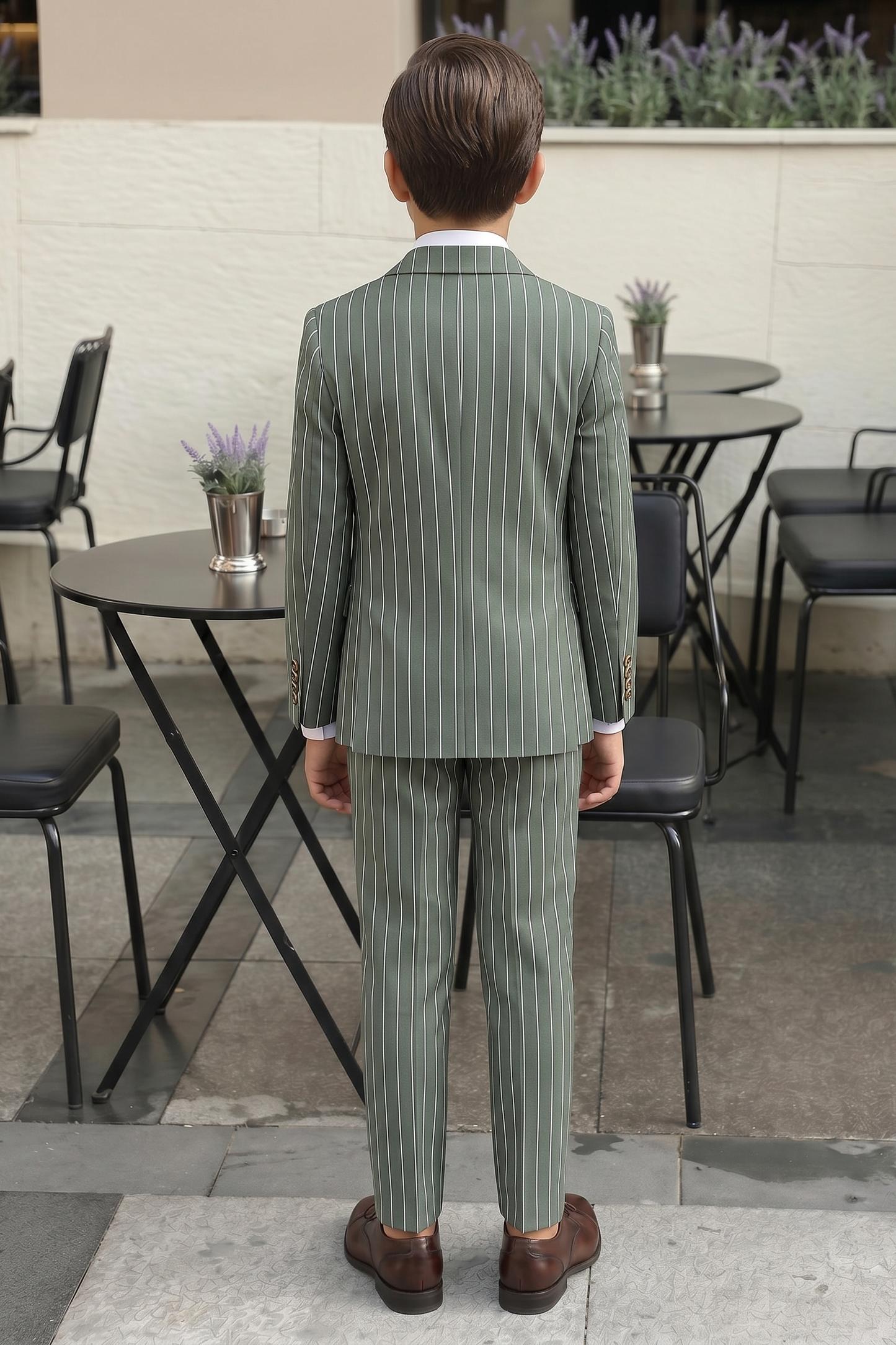 Olive Green Striped Double-Breasted 2-Piece Suit