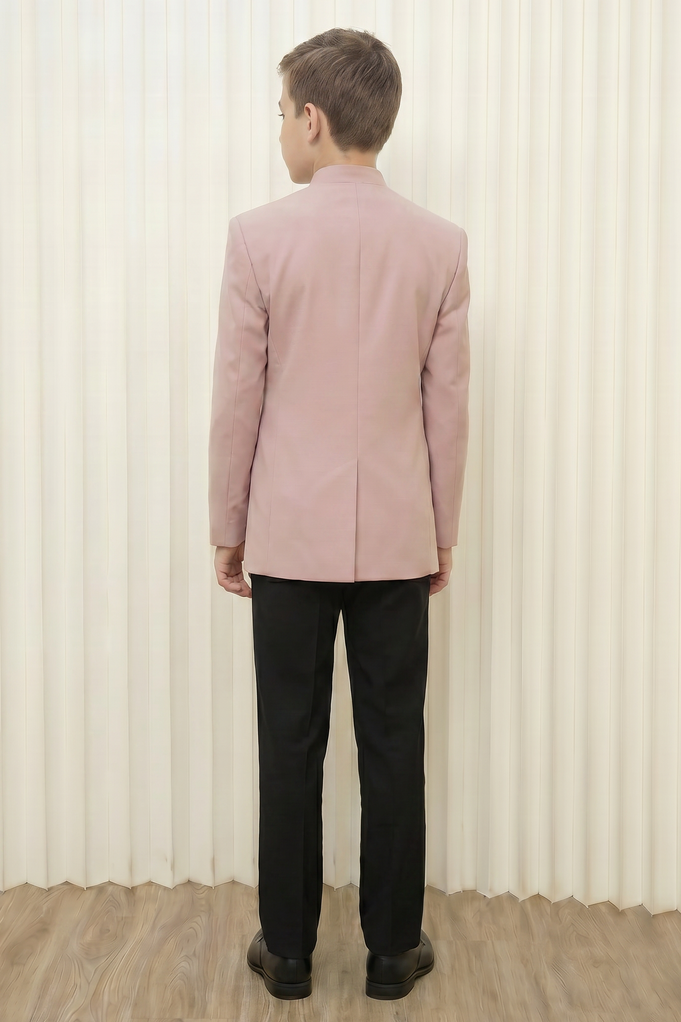 Pink And Black Cotton Linen Round Neck 2-Piece Suit