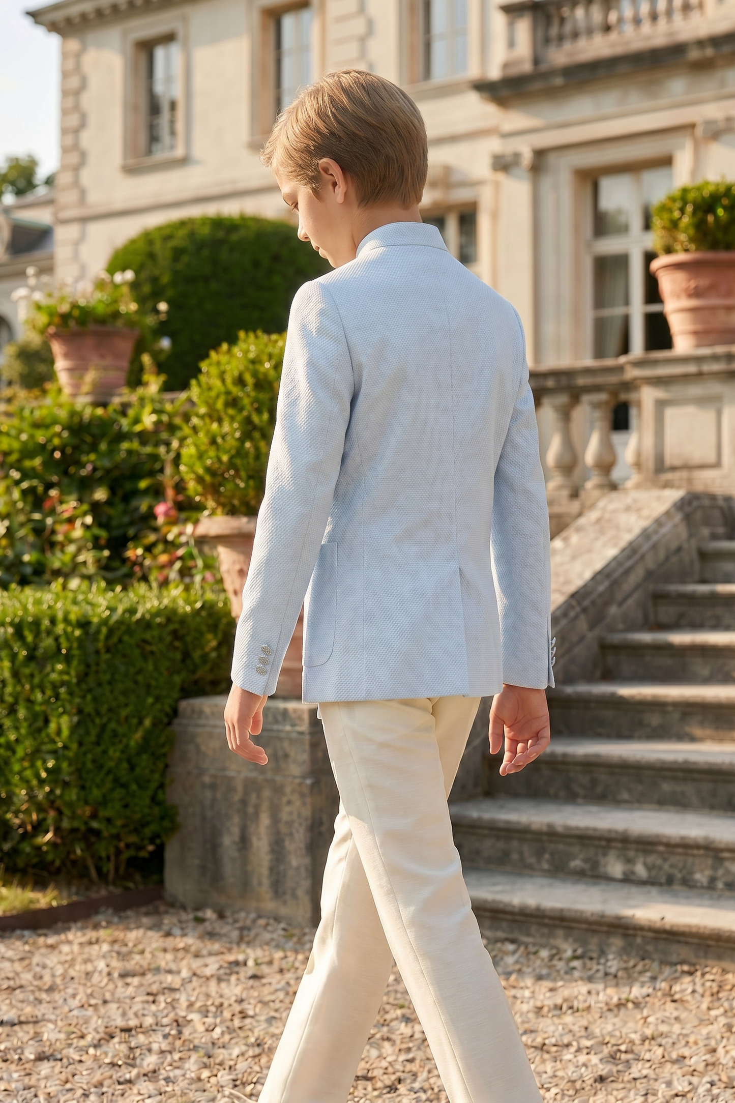 Light Blue And Apricot Cotton Linen Single-Breasted 2-Piece Suit