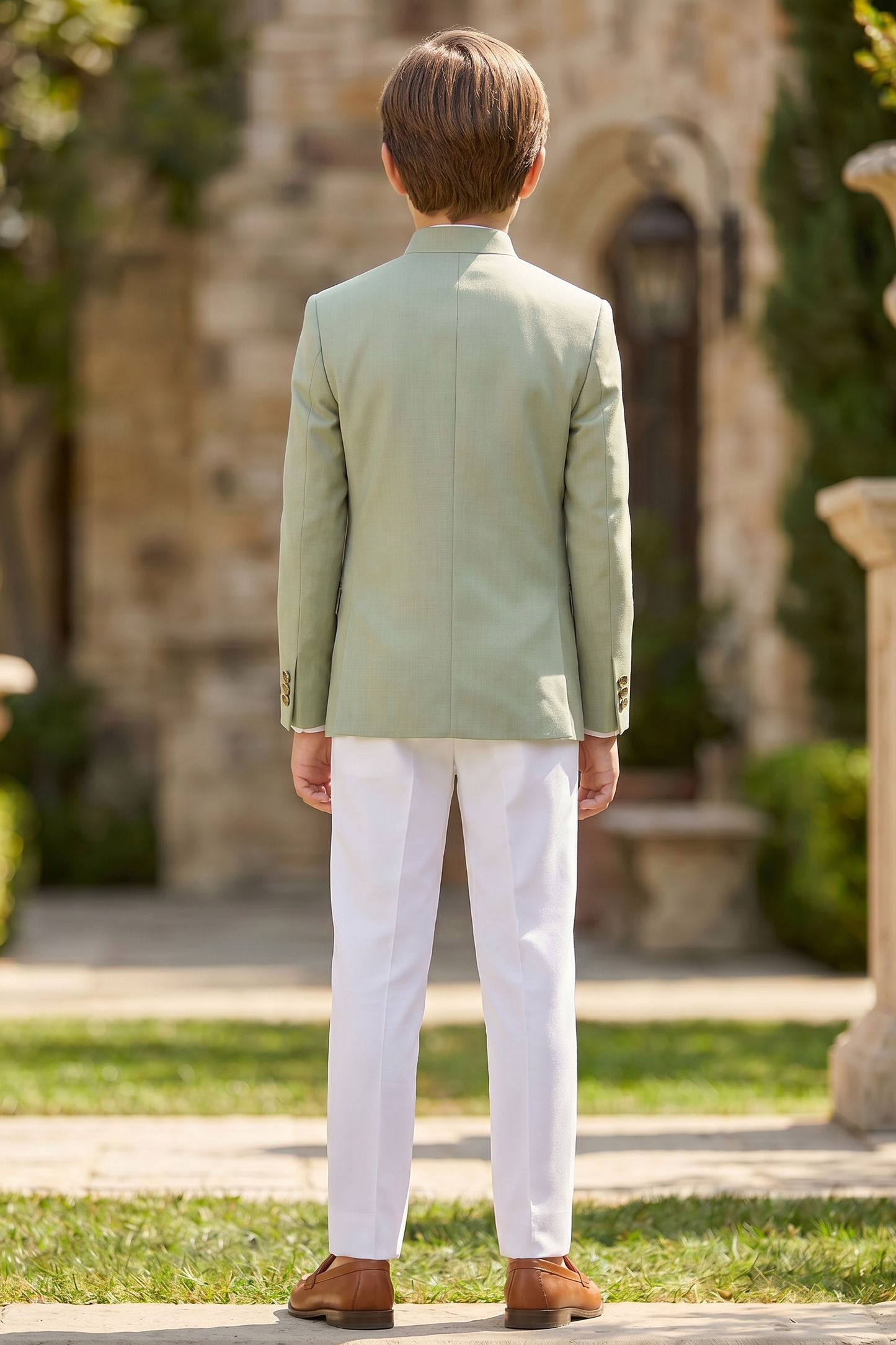 Light Green And White Cotton Linen Single-Breasted 2-Piece Suit