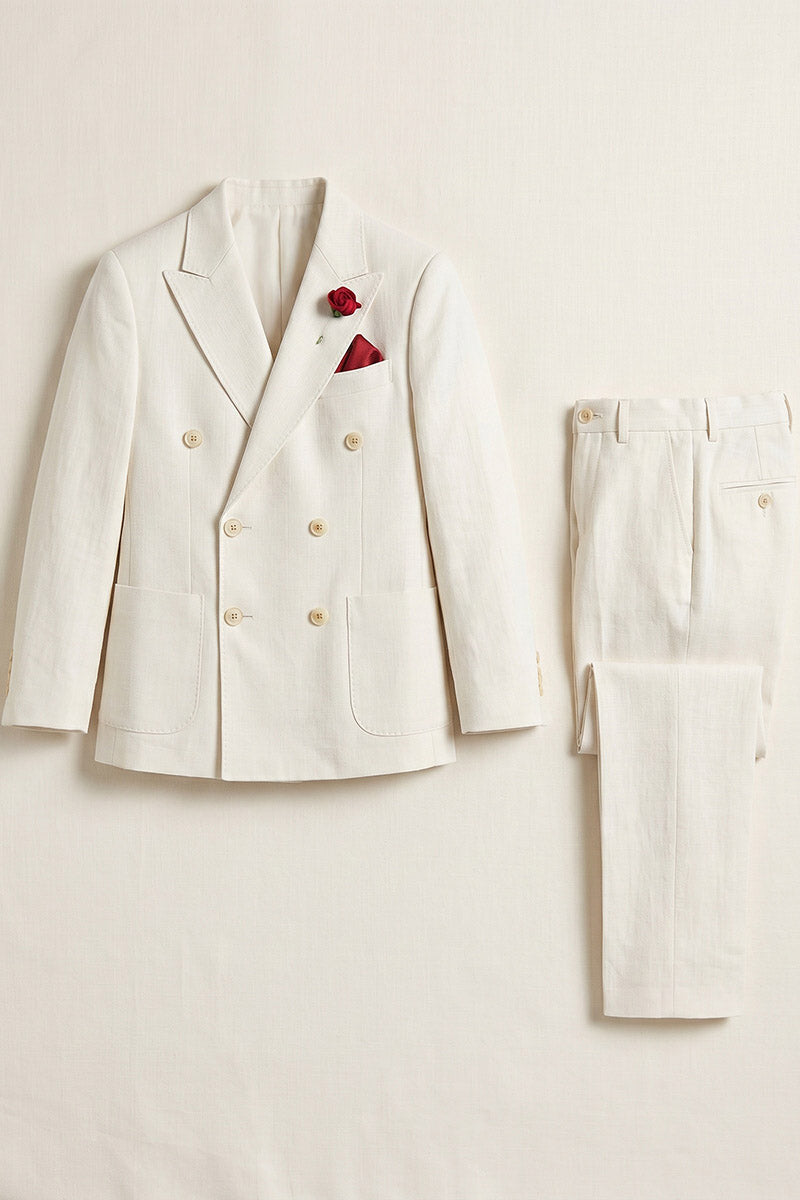 Boys Ivory Linen-Blend Double-Breasted 2-Piece Suit