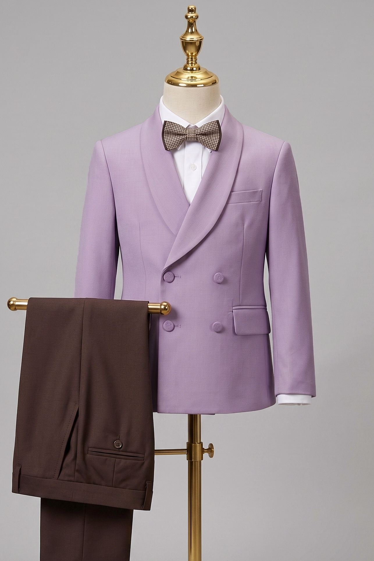 Purple And Brown Cotton And Linen 2-Piece Suit