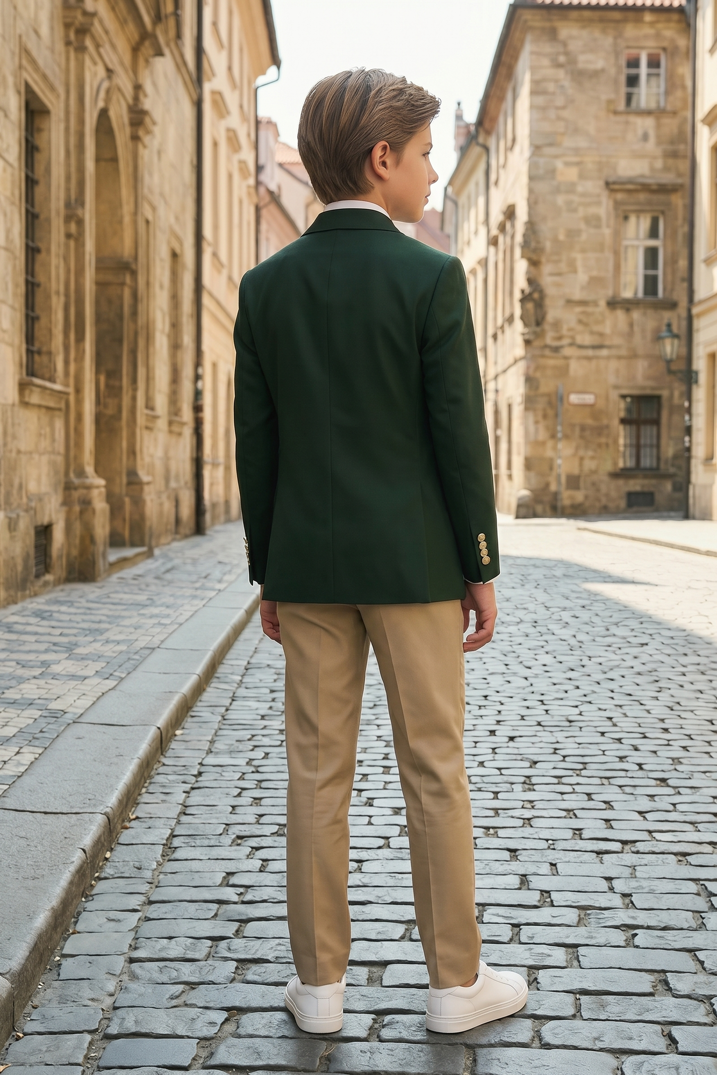 Dark Green Serif Color-Blocked Double-Breasted 2-Piece Suit