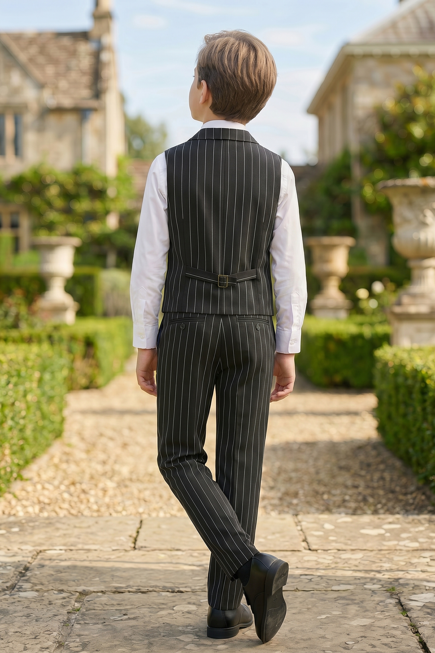 Black Striped Serif Double-Breasted Vest 2-Piece Set