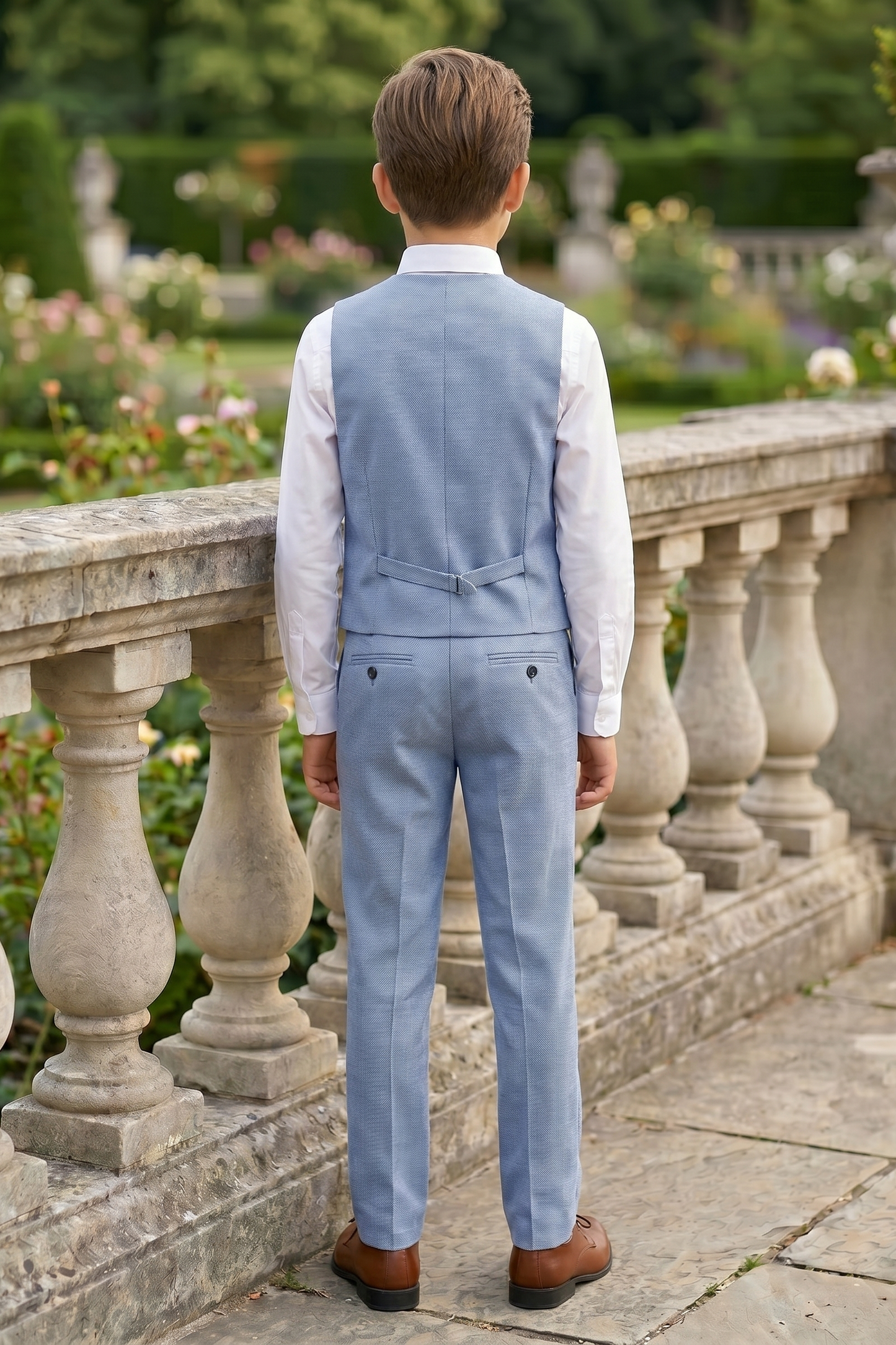 Denim Blue Cotton Linen Single-Breasted Vest 2-Piece Set