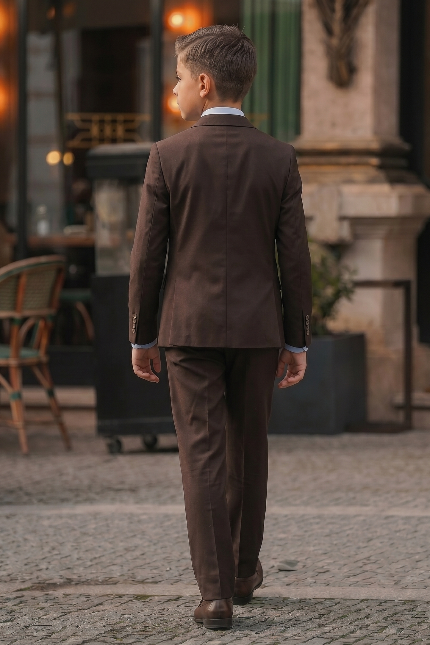 Dark Brown Cotton Linen Double-Breasted 2-Piece Suit