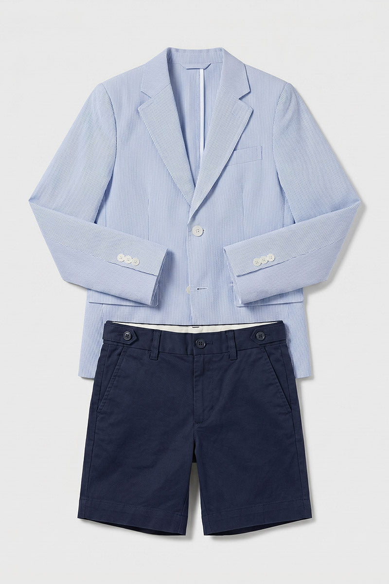 Boys Light Blue Blazer & Navy Shorts 2-piece Suit