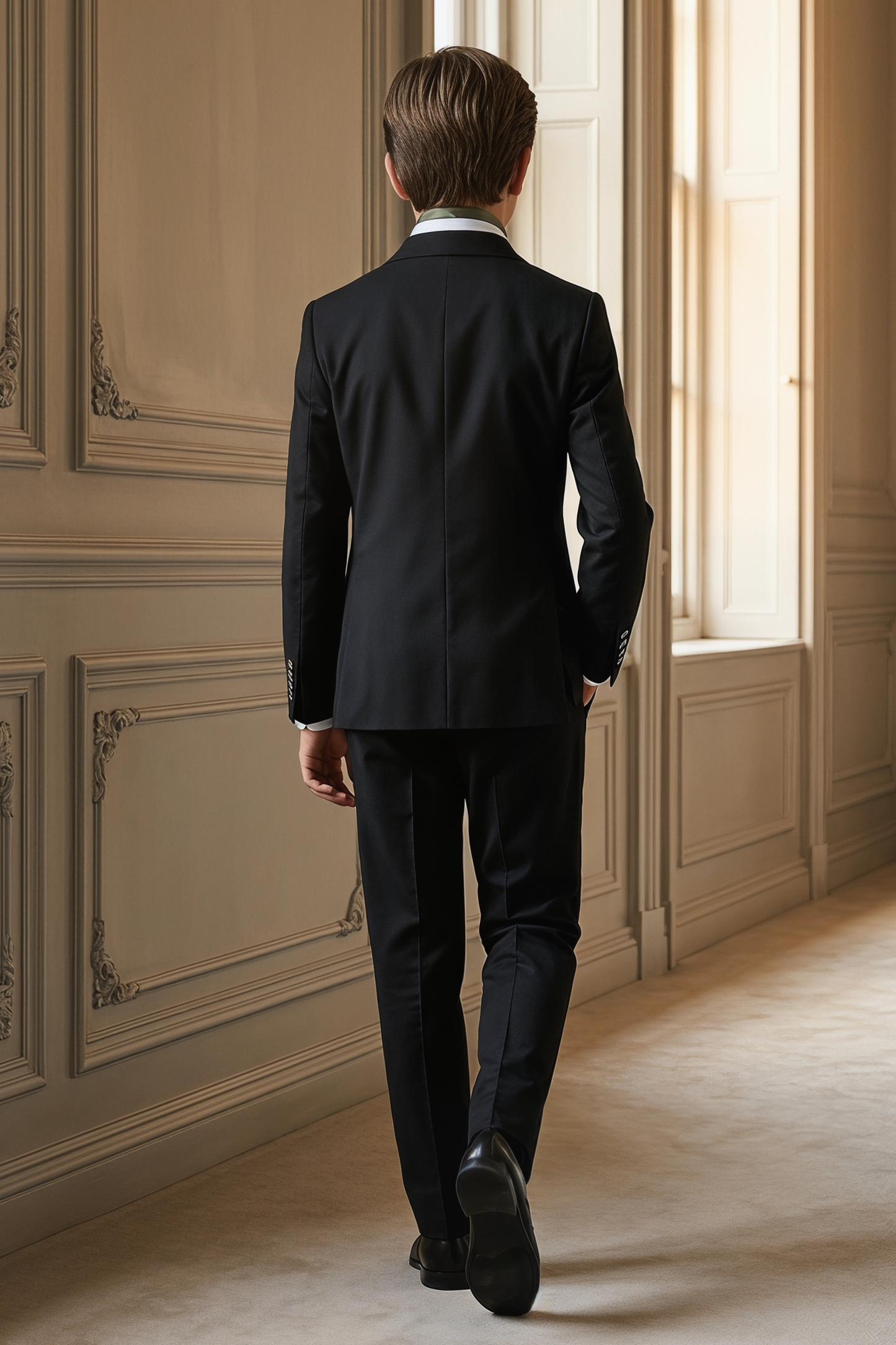 Black Serge Contrast Design Double-Breasted 2-Piece Suit